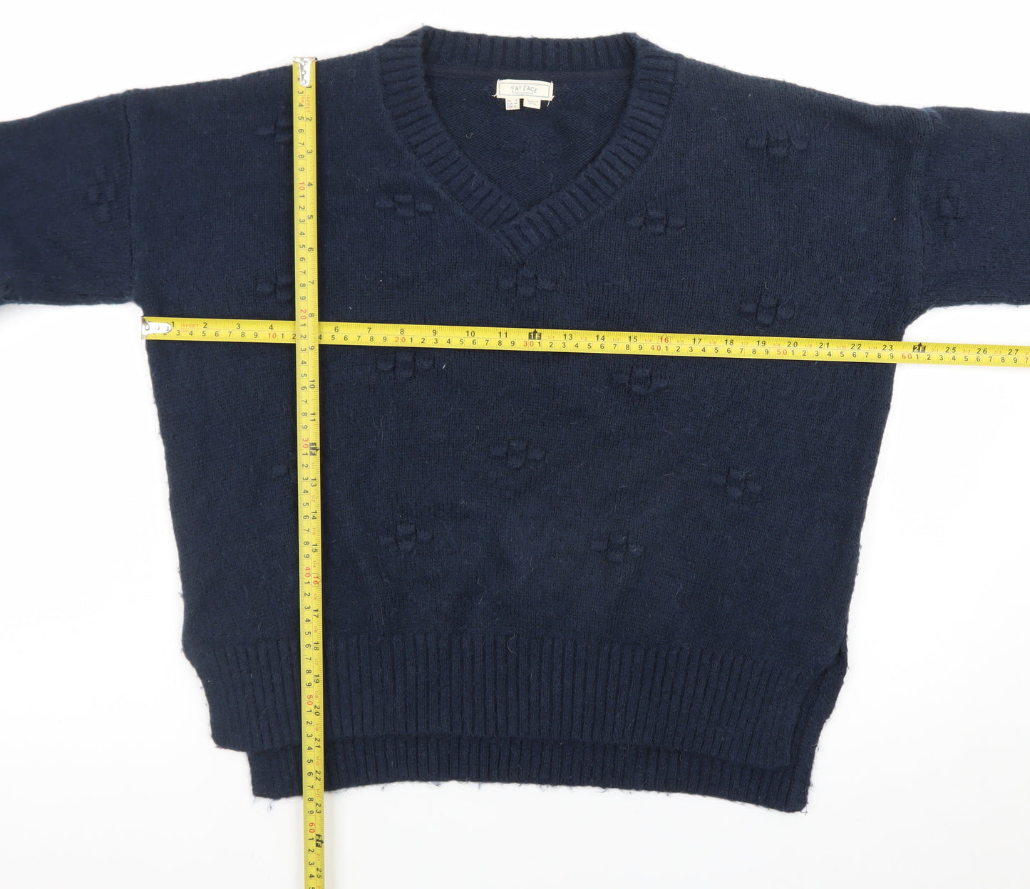 Fat Face Womens Blue V-Neck Knit Jumper Size 12 Alpaca Blend