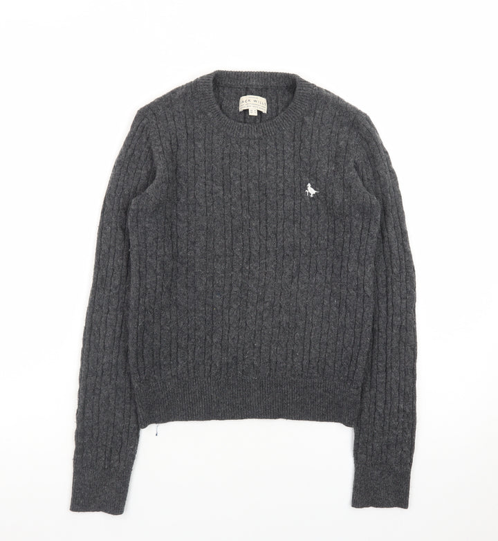 Jack Wills Women's Grey Cable-Knit Wool Jumper UK 8