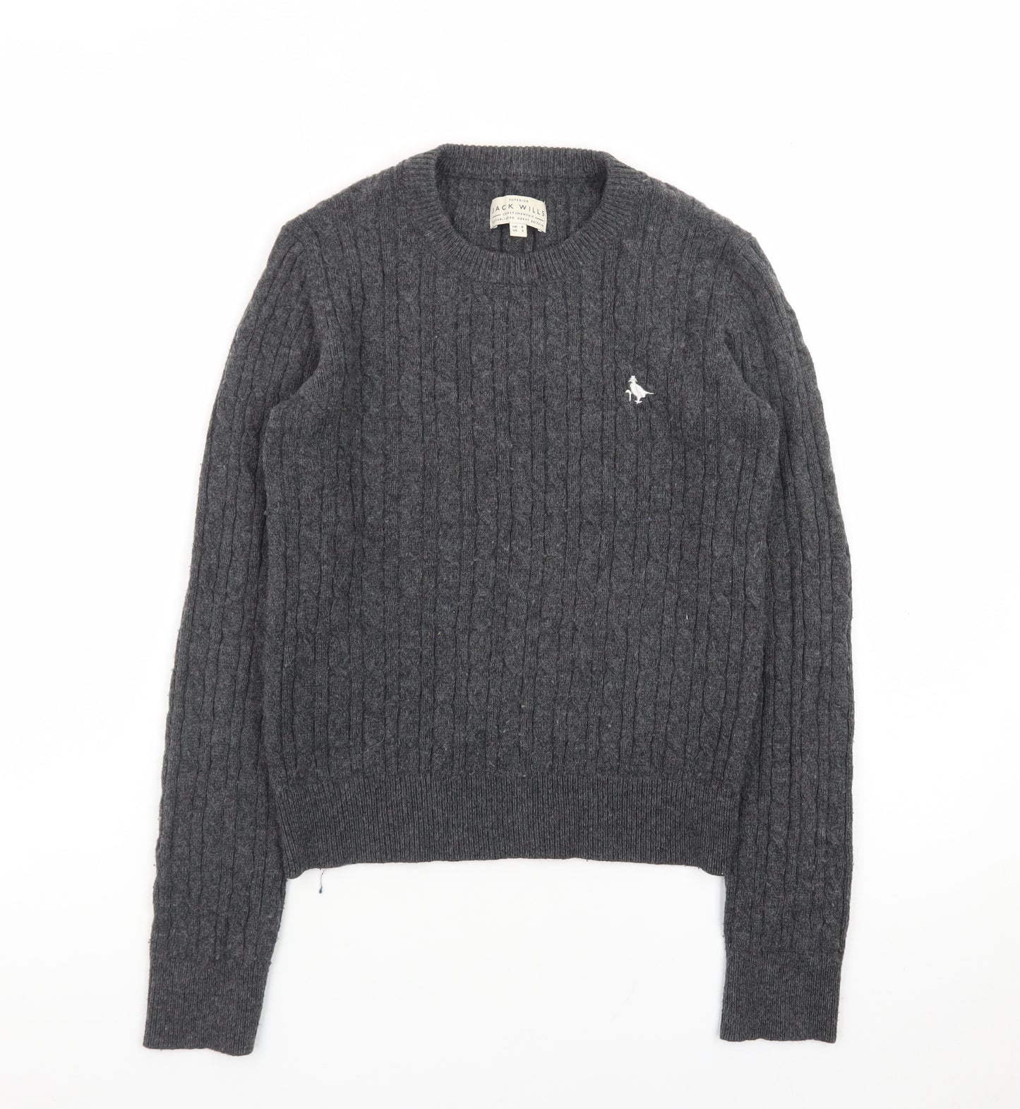 Jack Wills Women's Grey Cable-Knit Wool Jumper UK 8