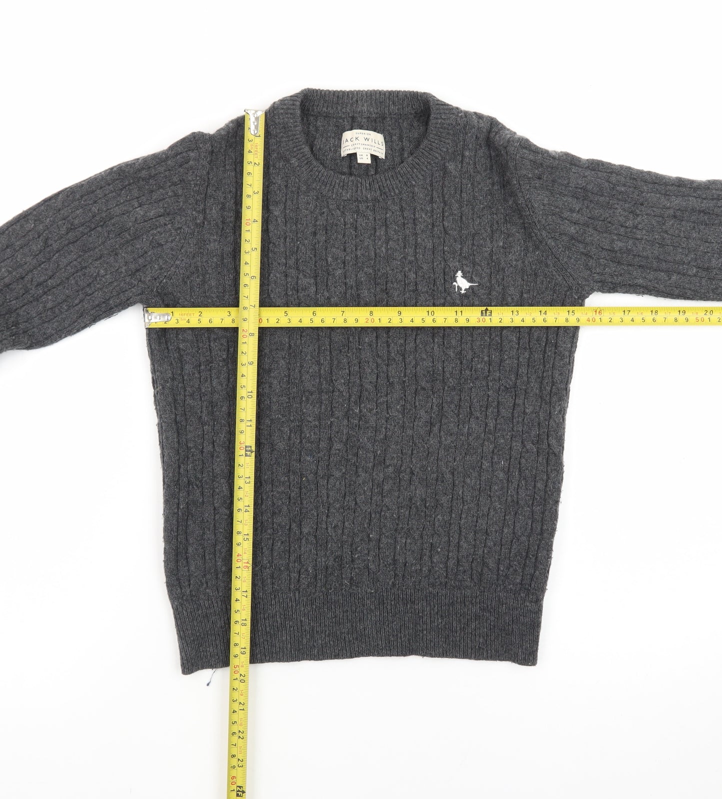 Jack Wills Women's Grey Cable-Knit Wool Jumper UK 8