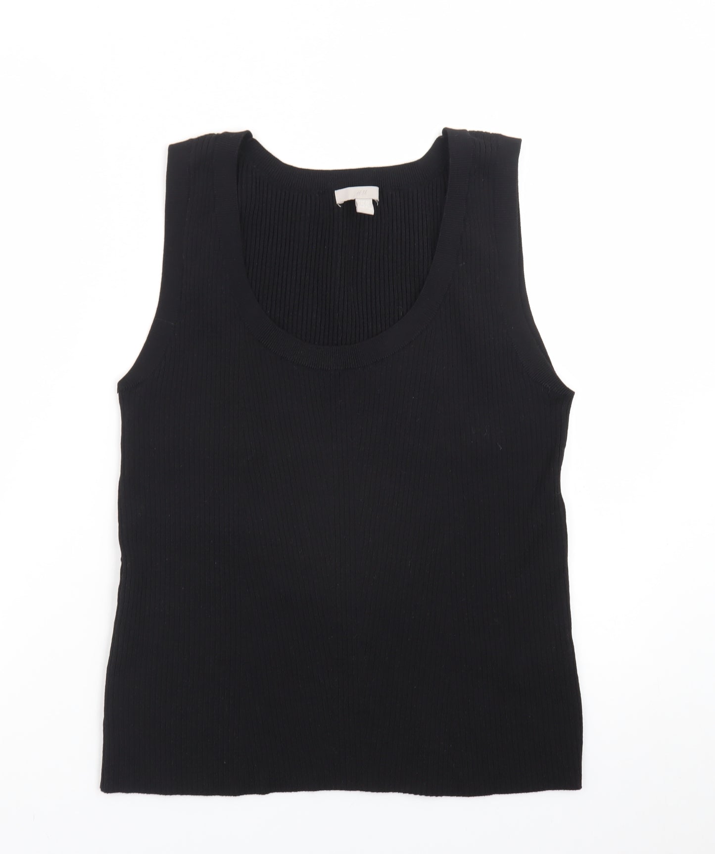 H&M Women's Black Ribbed Tank Top XL Knit Sleeveless Basic