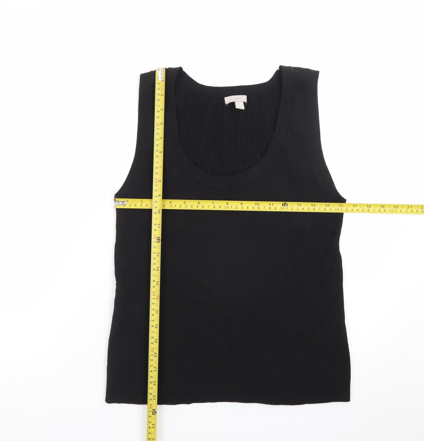 H&M Women's Black Ribbed Tank Top XL Knit Sleeveless Basic