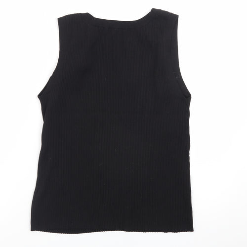 H&M Women's Black Ribbed Tank Top XL Knit Sleeveless Basic