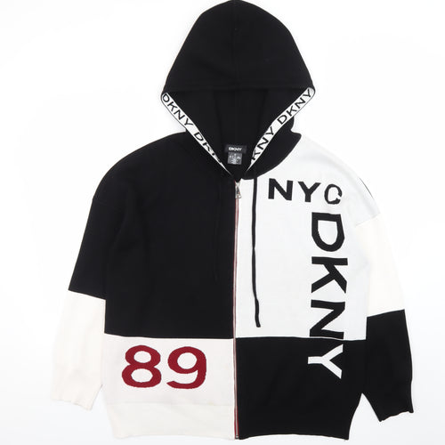 DKNY Men's Black & White Full Zip Hoodie XL Logo Graphic 89 Design