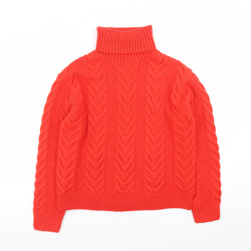 Marks and Spencer Women's Red Cable-Knit Roll Neck Jumper Size S