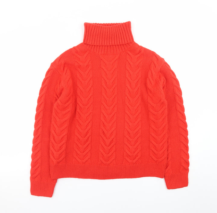Marks and Spencer Women's Red Cable-Knit Roll Neck Jumper Size S