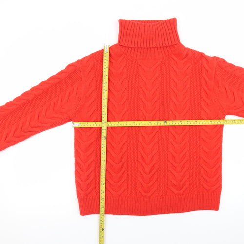Marks and Spencer Women's Red Cable-Knit Roll Neck Jumper Size S