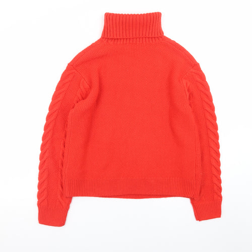 Marks and Spencer Women's Red Cable-Knit Roll Neck Jumper Size S