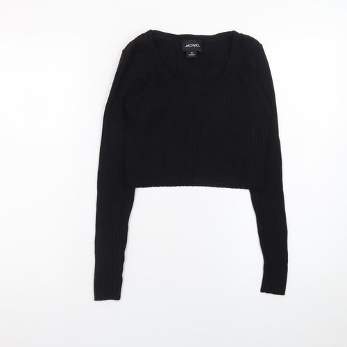 Monki Womens Black Cropped Ribbed Long Sleeve Top XS