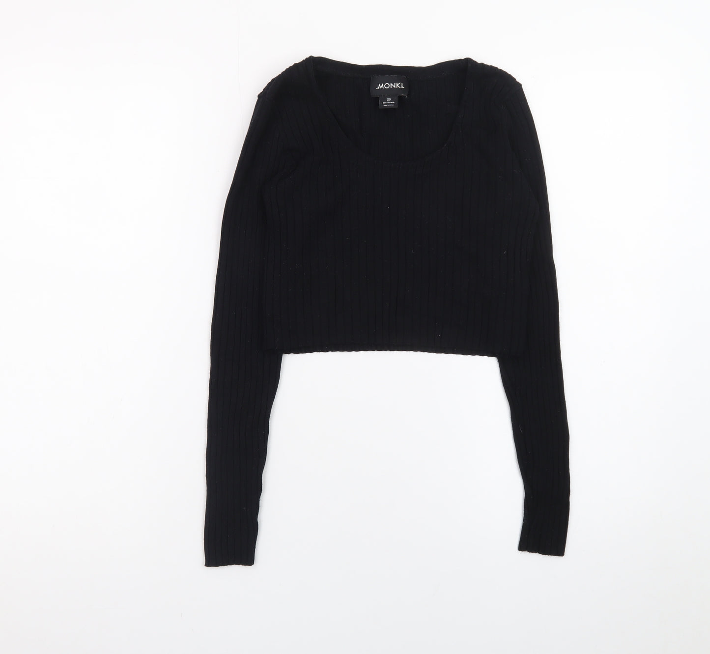 Monki Womens Black Cropped Ribbed Long Sleeve Top XS