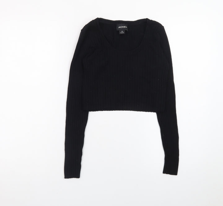 Monki Womens Black Cropped Ribbed Long Sleeve Top XS