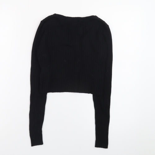 Monki Womens Black Cropped Ribbed Long Sleeve Top XS