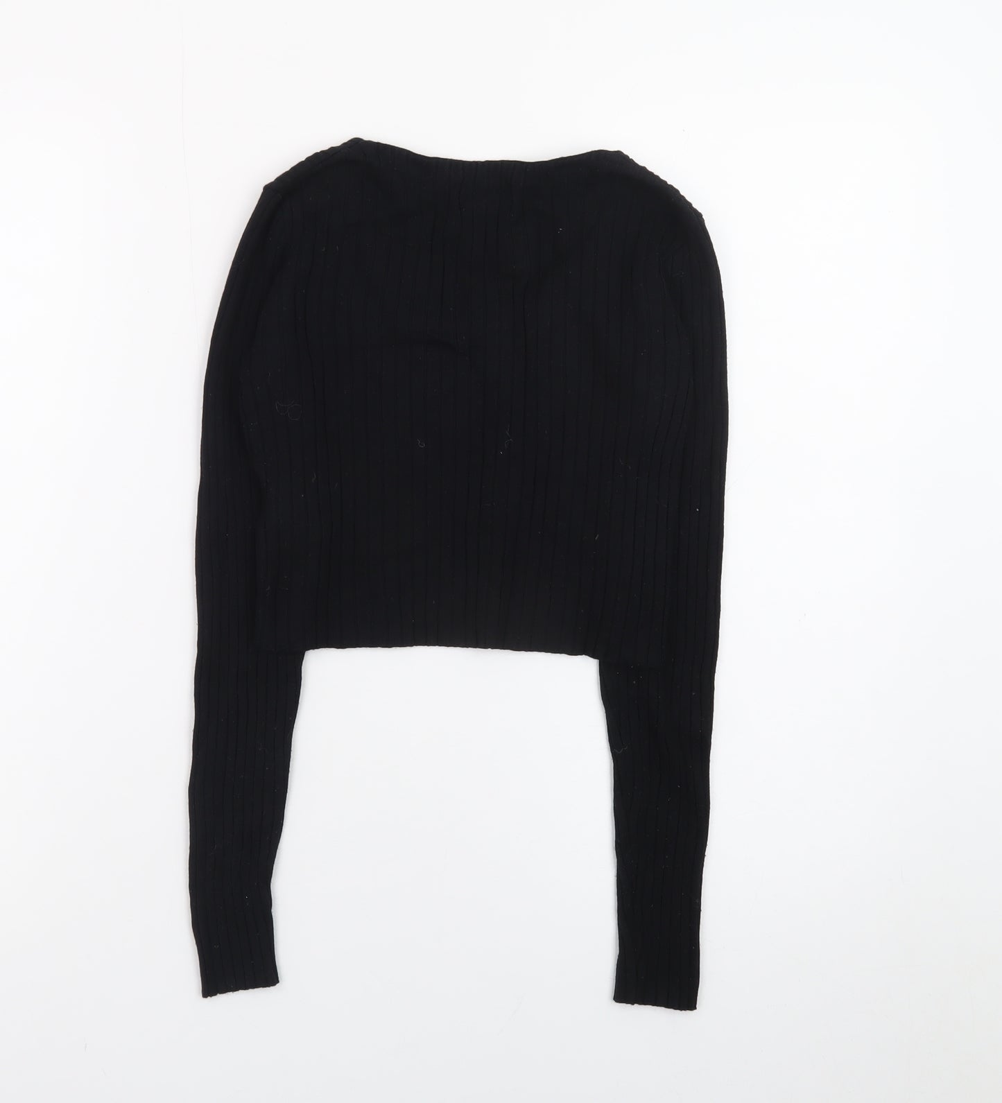 Monki Womens Black Cropped Ribbed Long Sleeve Top XS