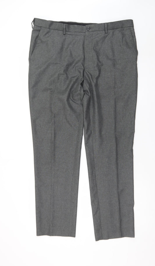 Marks and Spencer Men’s Grey 38W 31L Regular Fit Dress Trousers