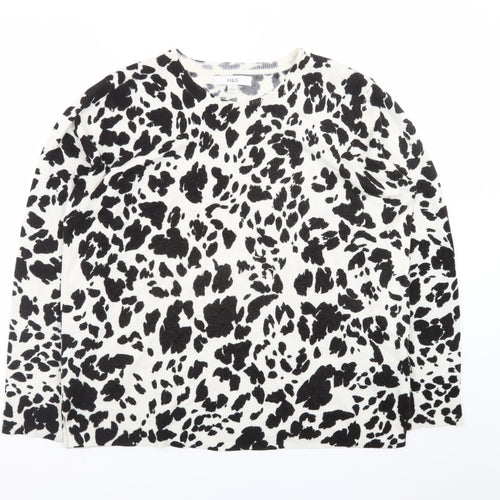 Marks and Spencer Women's Black Animal Print Crew Neck Jumper Size 14