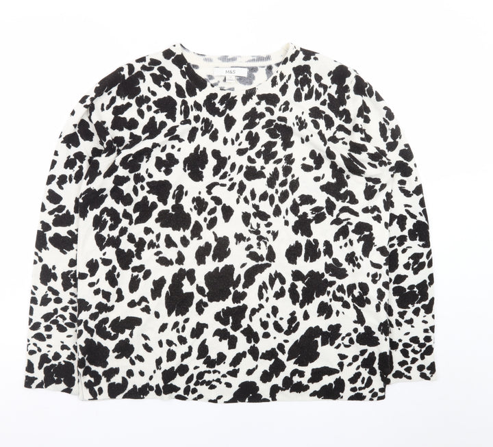 Marks and Spencer Women's Black Animal Print Crew Neck Jumper Size 14