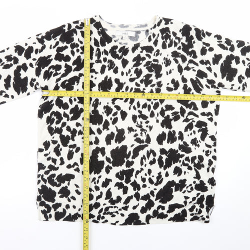 Marks and Spencer Women's Black Animal Print Crew Neck Jumper Size 14