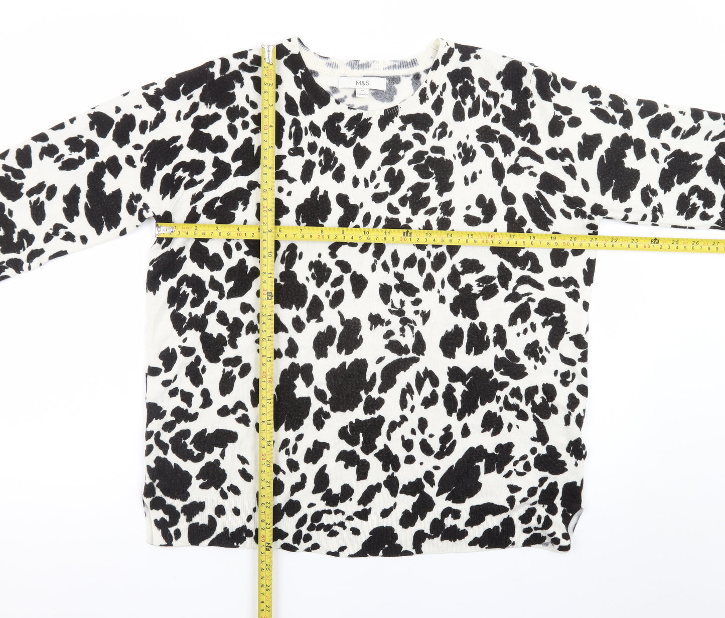 Marks and Spencer Women's Black Animal Print Crew Neck Jumper Size 14