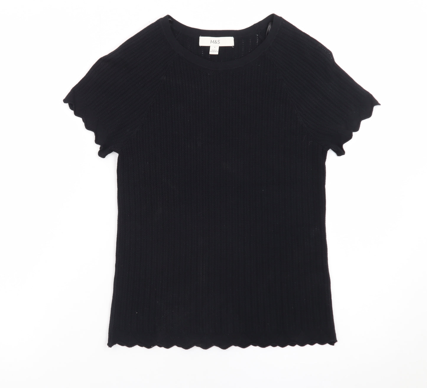 Marks and Spencer Women’s Black Short Sleeve Ribbed Knit T-Shirt Size S
