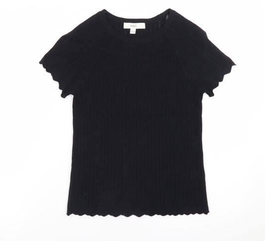 Marks and Spencer Women’s Black Short Sleeve Ribbed Knit T-Shirt Size S