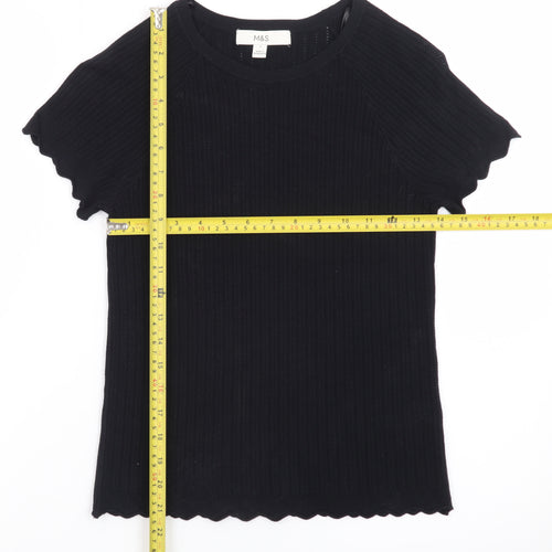 Marks and Spencer Women’s Black Short Sleeve Ribbed Knit T-Shirt Size S