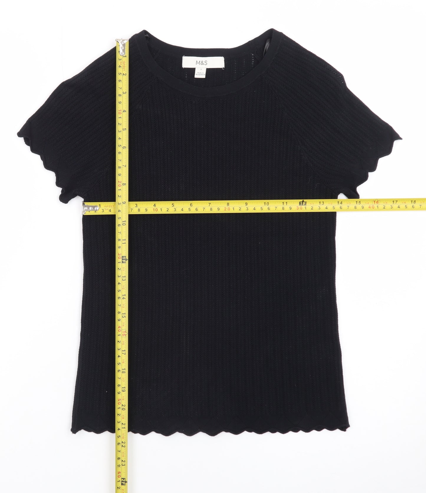 Marks and Spencer Women’s Black Short Sleeve Ribbed Knit T-Shirt Size S