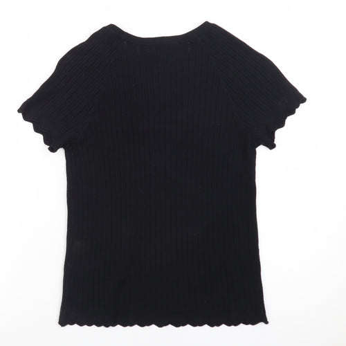 Marks and Spencer Women’s Black Short Sleeve Ribbed Knit T-Shirt Size S