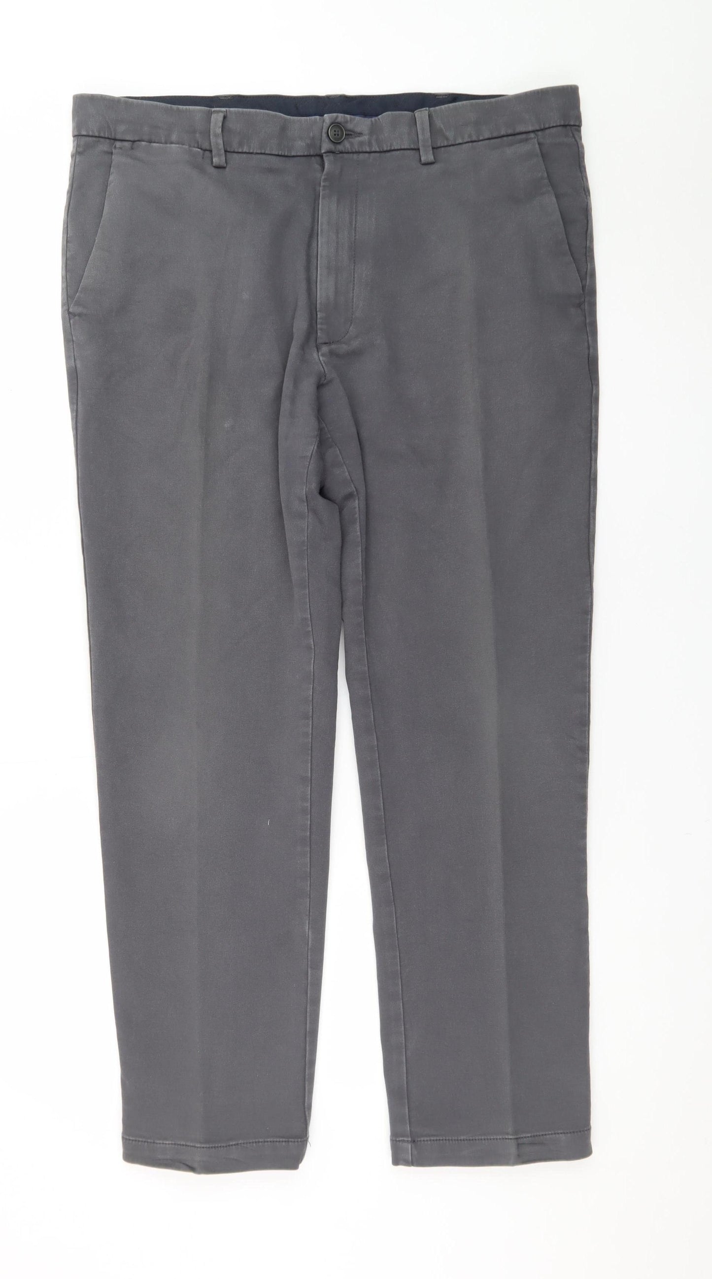 Marks and Spencer Men's Grey Chino Trousers Size L 38W 31L Regular Fit
