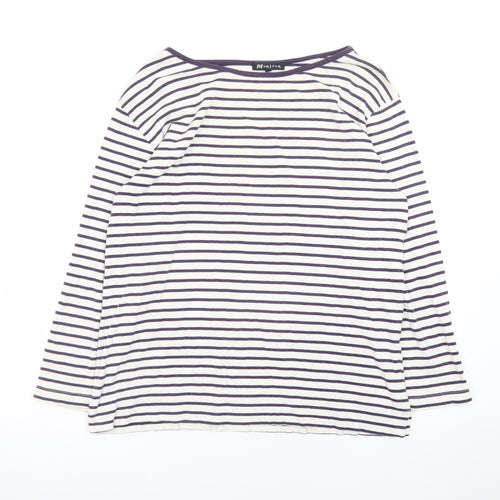 Monsoon Women White Striped Long Sleeve Cotton Boat Neck Top L