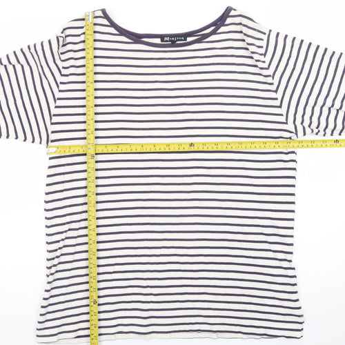Monsoon Women White Striped Long Sleeve Cotton Boat Neck Top L