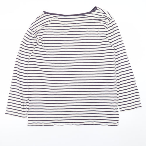 Monsoon Women White Striped Long Sleeve Cotton Boat Neck Top L