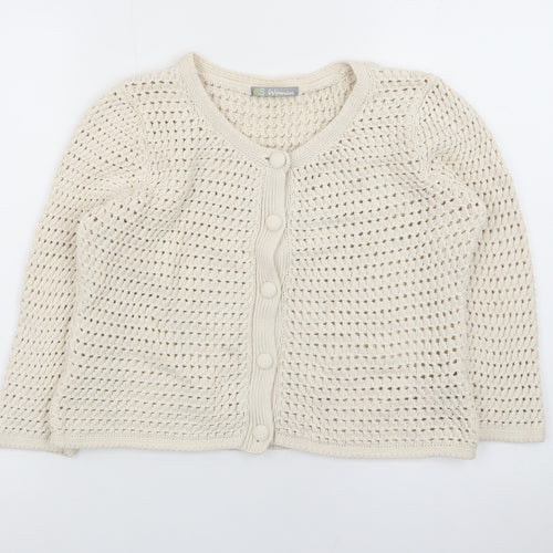 Marks and Spencer Women Beige Cotton Open-Knit Cardigan Size 14