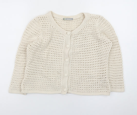 Marks and Spencer Women Beige Cotton Open-Knit Cardigan Size 14