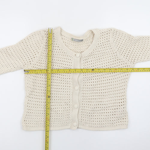 Marks and Spencer Women Beige Cotton Open-Knit Cardigan Size 14