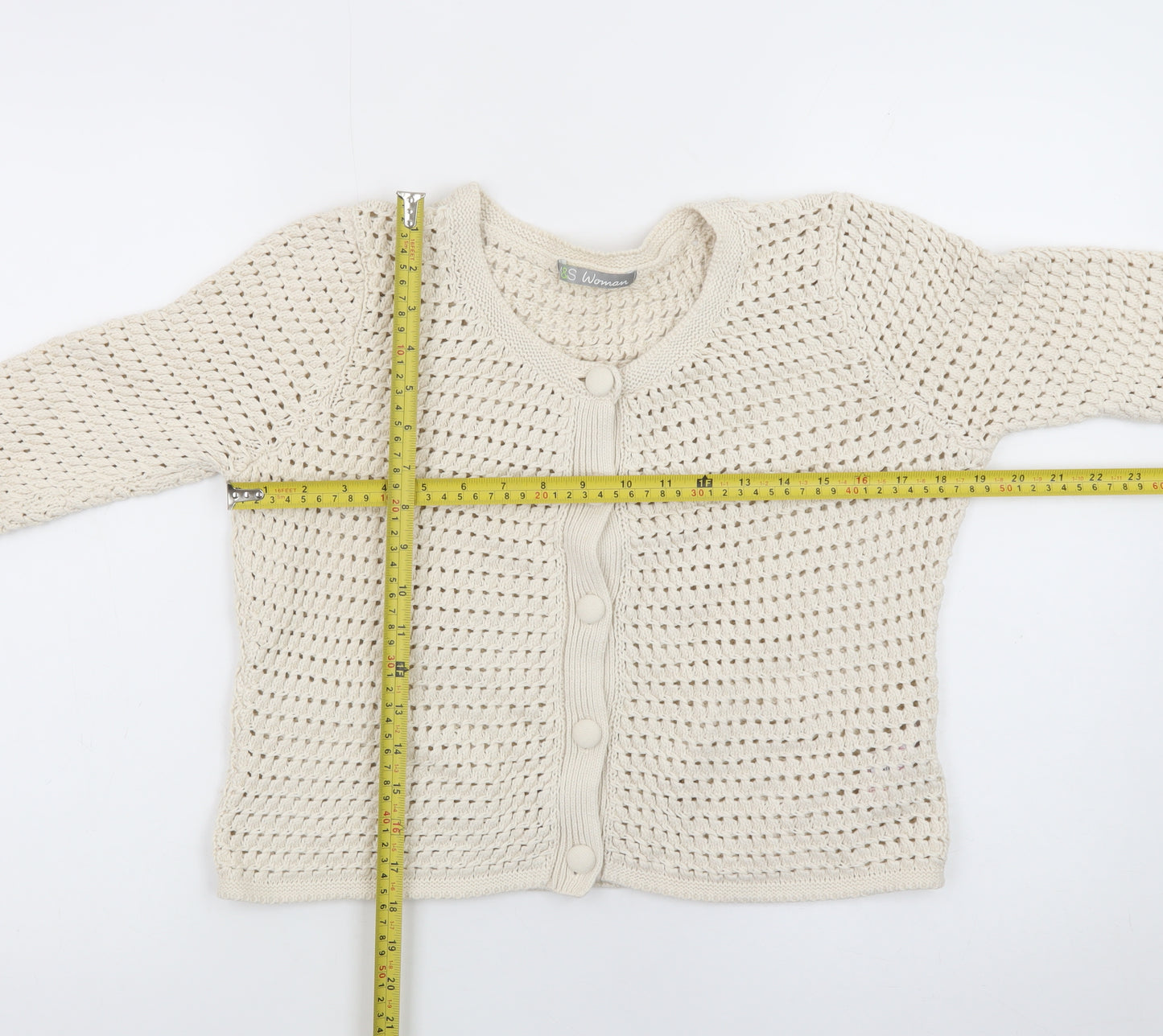 Marks and Spencer Women Beige Cotton Open-Knit Cardigan Size 14