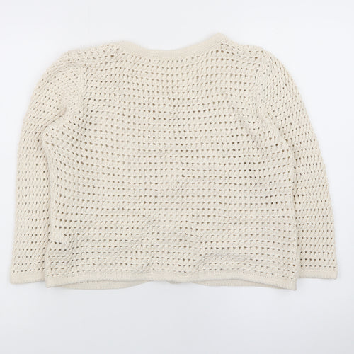 Marks and Spencer Women Beige Cotton Open-Knit Cardigan Size 14