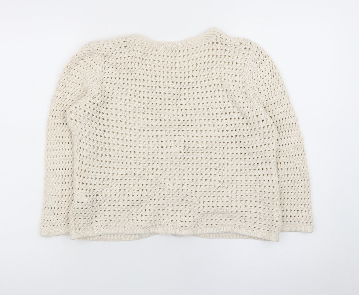 Marks and Spencer Women Beige Cotton Open-Knit Cardigan Size 14