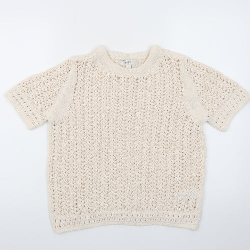 Marks and Spencer Women’s Beige Open-Knit Short Sleeve Jumper M