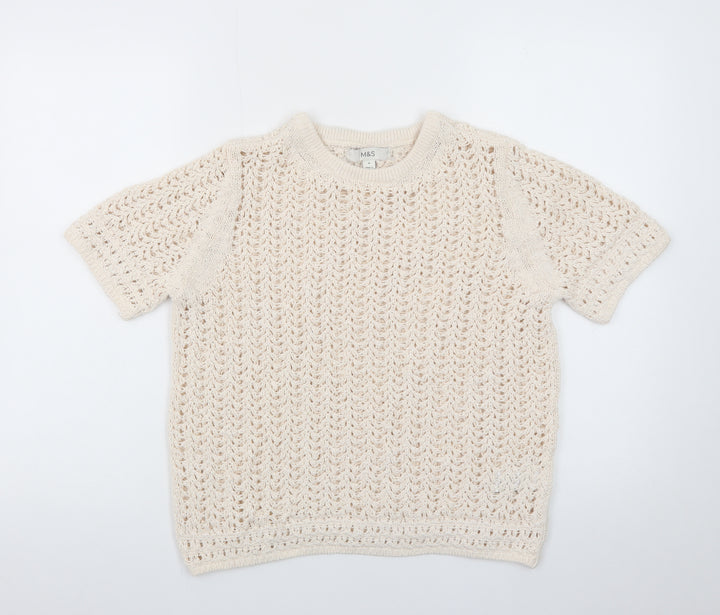 Marks and Spencer Women’s Beige Open-Knit Short Sleeve Jumper M