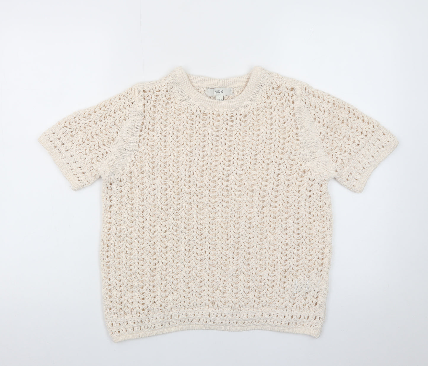 Marks and Spencer Women’s Beige Open-Knit Short Sleeve Jumper M
