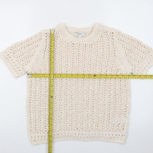 Marks and Spencer Women’s Beige Open-Knit Short Sleeve Jumper M