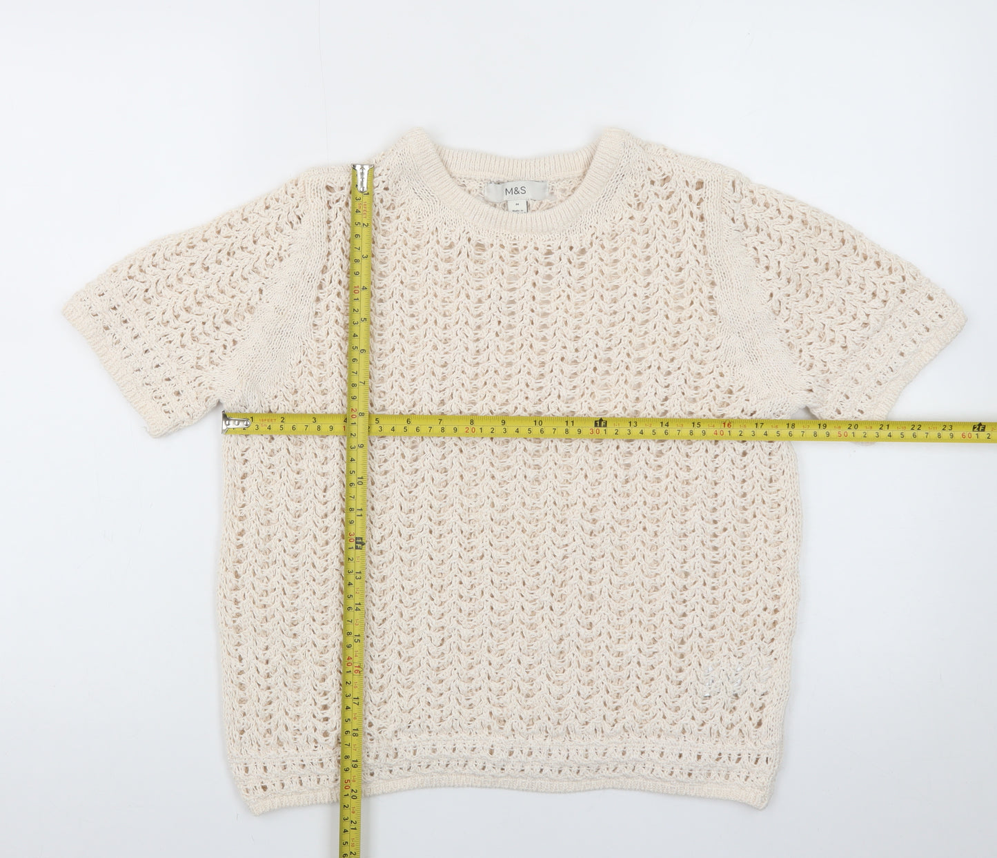 Marks and Spencer Women’s Beige Open-Knit Short Sleeve Jumper M