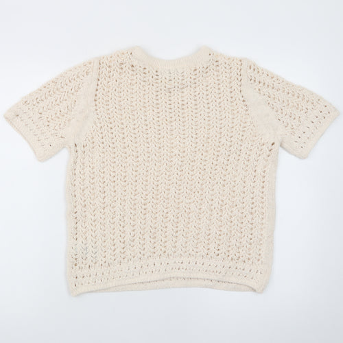 Marks and Spencer Women’s Beige Open-Knit Short Sleeve Jumper M