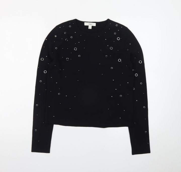 Marks and Spencer Women’s Black Studded Crew Neck Knit Jumper Size S