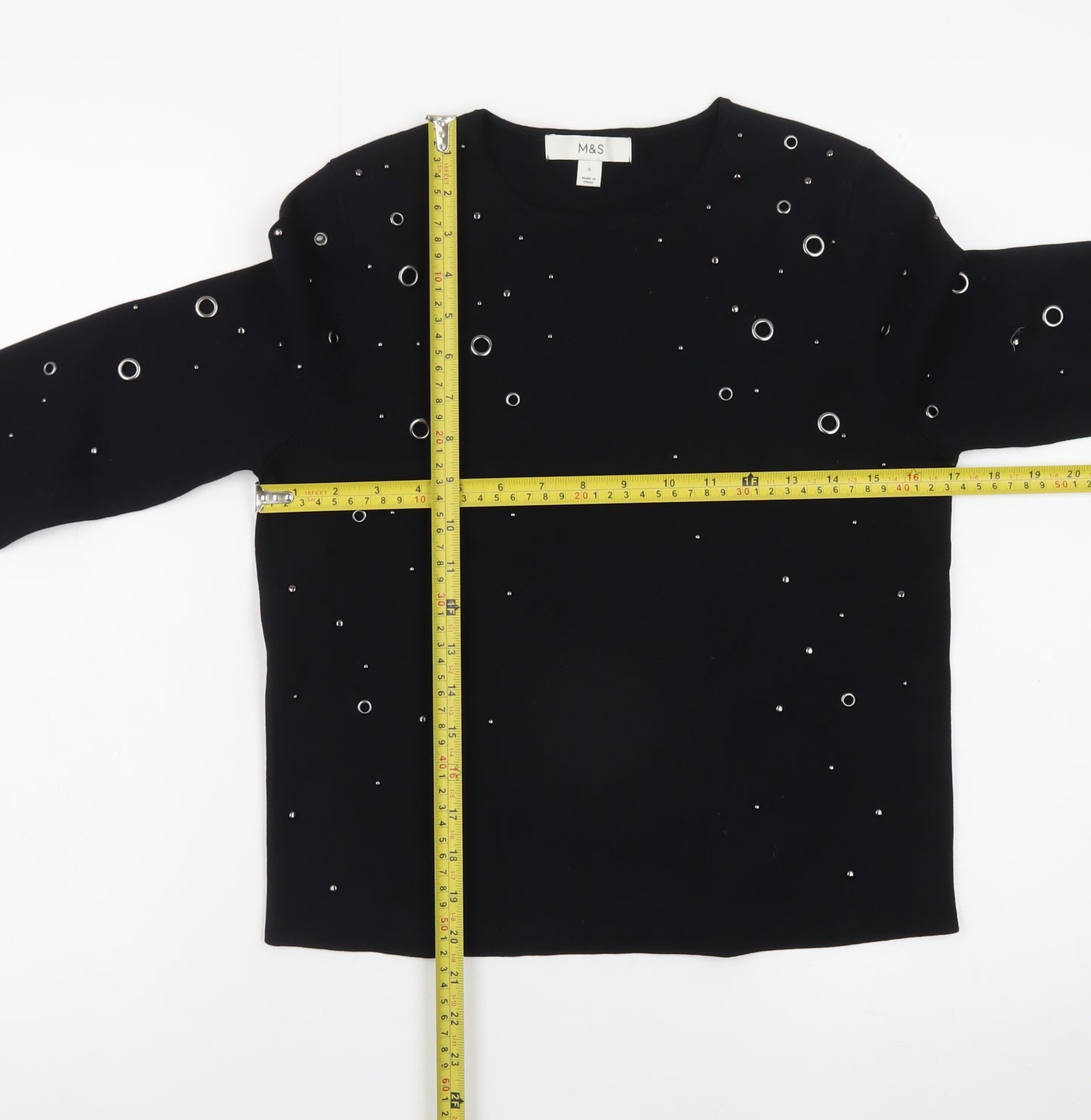 Marks and Spencer Women’s Black Studded Crew Neck Knit Jumper Size S