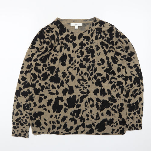 Marks and Spencer Women's Brown Leopard Print Cotton Jumper Size 10