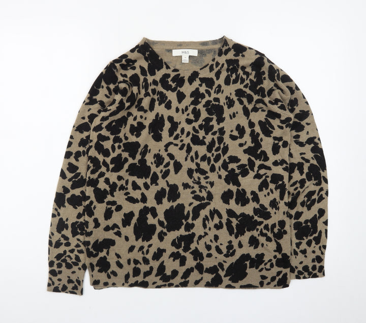 Marks and Spencer Women's Brown Leopard Print Cotton Jumper Size 10