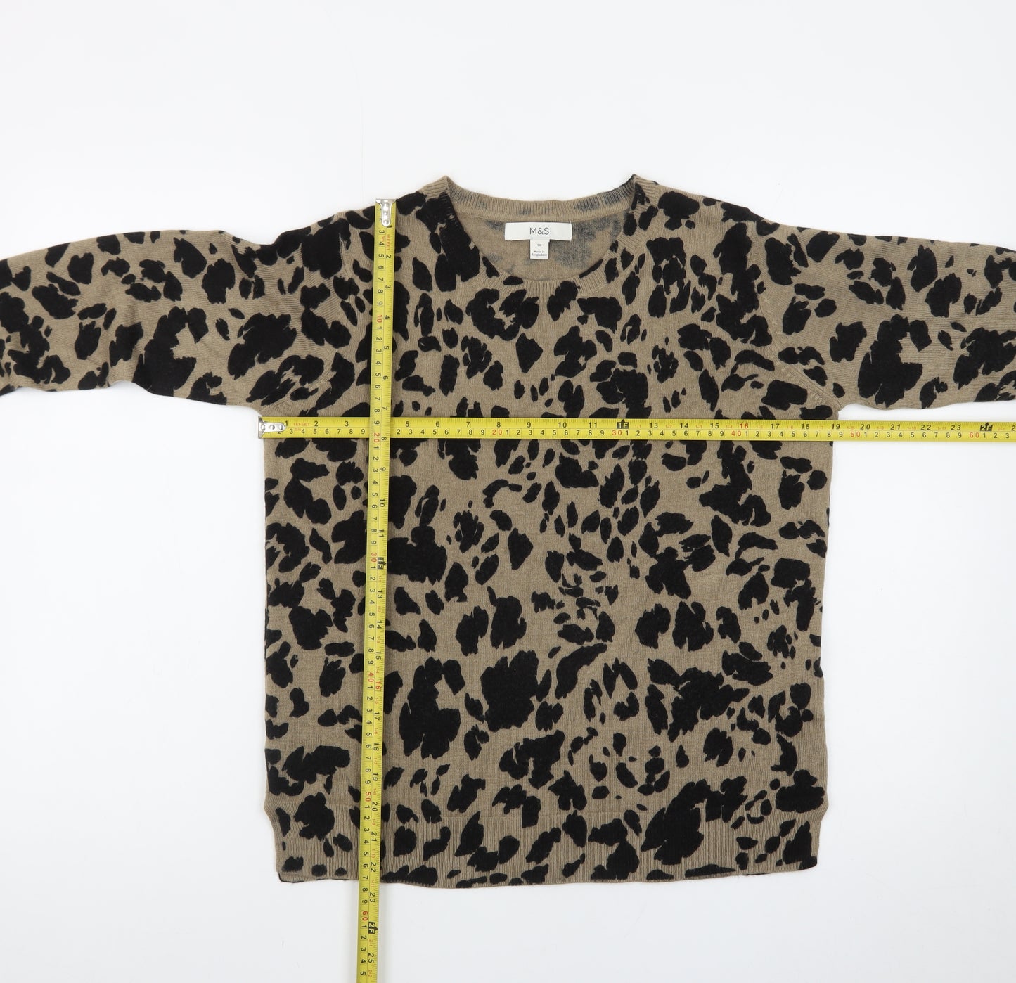 Marks and Spencer Women's Brown Leopard Print Cotton Jumper Size 10