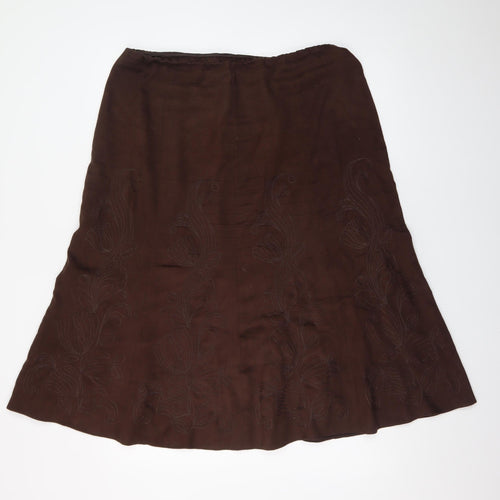 Marks and Spencer Women Brown A-Line Embroidered Skirt UK 16