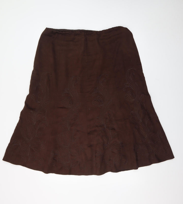 Marks and Spencer Women Brown A-Line Embroidered Skirt UK 16